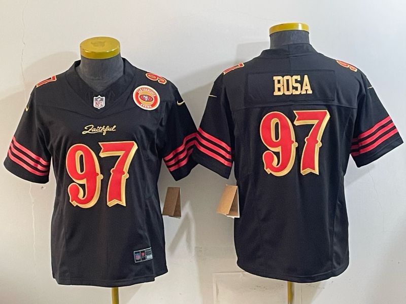 Women 2026 San Francisco 49ers #97 Bosa Black Gold 5th generations Nike Limited NFL Jersey style 008